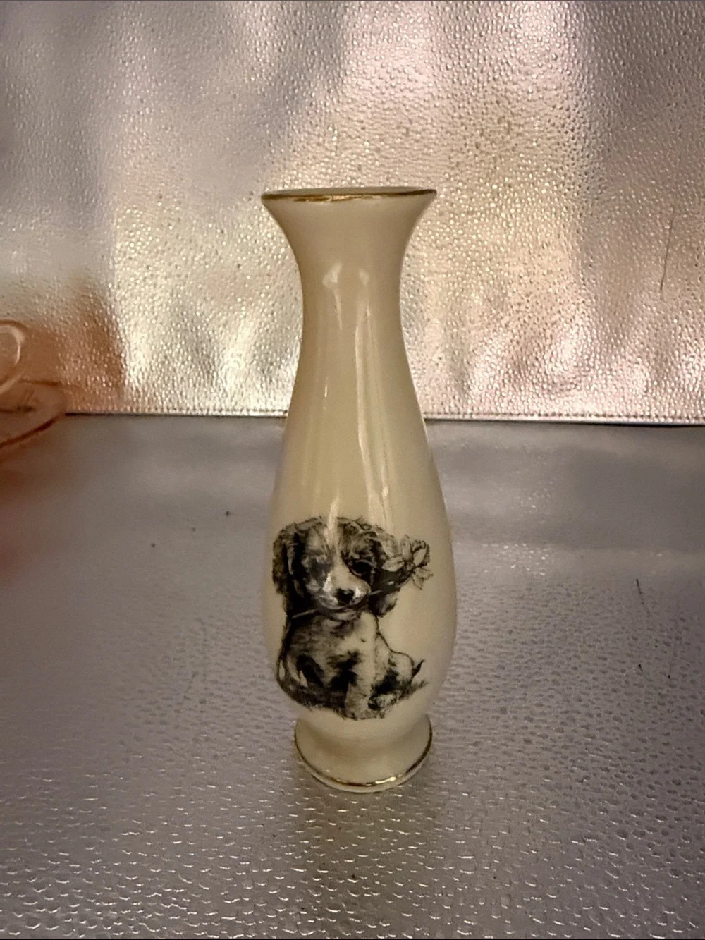 Vintage Small World Greetings Porcelain Bud Vase with King Charles Spaniel